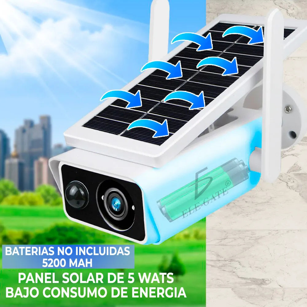 Cámara de Seguridad WiFi Solar Exterior sin Cables con Visión Nocturna